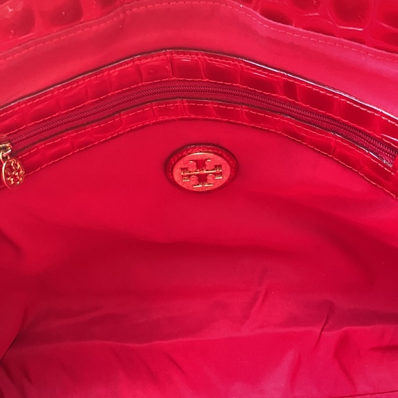 Tory Burch Red Jordana Croc Embossed Tote Bag - Picture 8 of 11